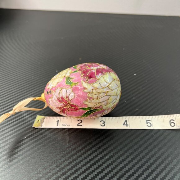 Vintage Cloisonne Goldtone Floral Egg Hanging Ornament Victorian Enameled - Picture 7 of 10